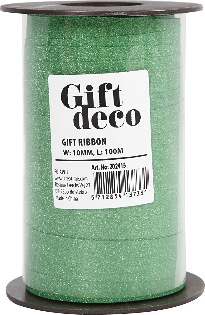 Gavebånd - Grøn - B 10 MM - Glitter - 100 M