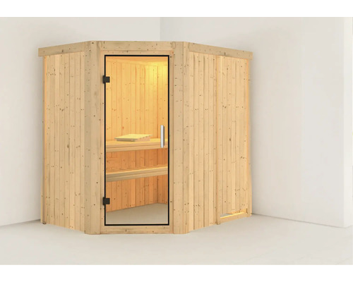 Karibu Carina modulaire sauna zonder oven, zonder dakrand, met volledig glazen deur van helder glas