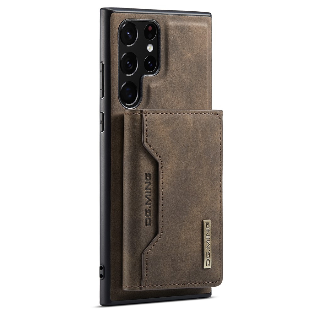 2in1 Samsung Galaxy S24 Ultra Leder Hülle Wallet   Magnetisches Kreditkartenfach - Dunkelbraun