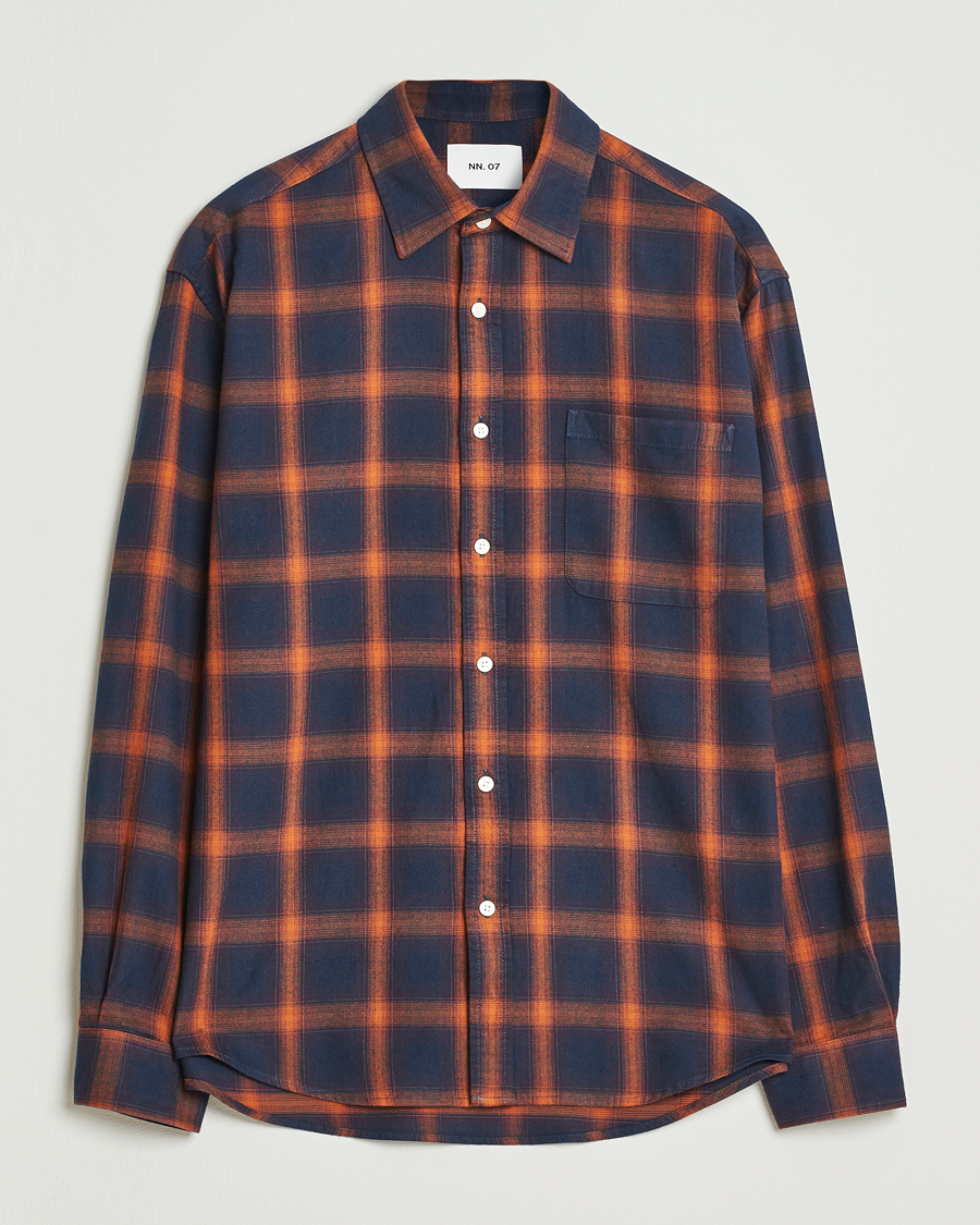 NN07 Deon Flannel Checked Shirt Navy/Orange