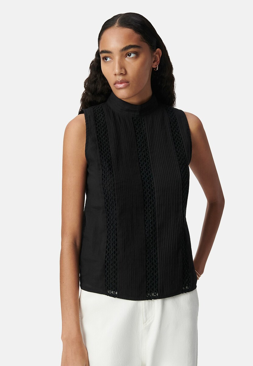 Blusa plissada sem mangas IKKS com gola alta