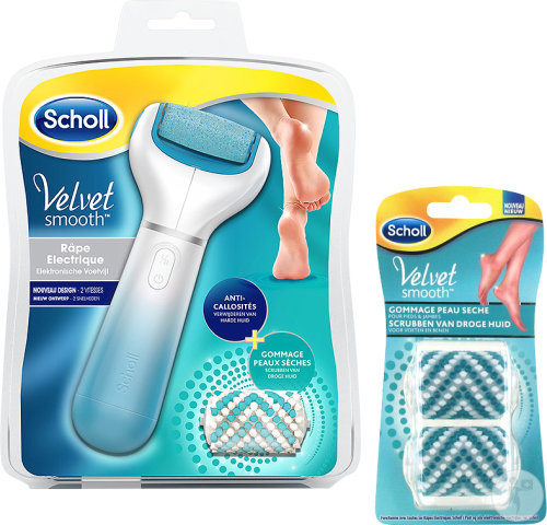 Scholl Velvet Smooth Express Pedi Bleue Rape Electrique Gommage + Gratuit 2 Rouleaux Gommants