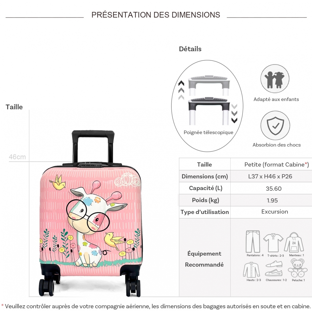Les Sacs de K'rlot Valise cabine rigide enfant motif 3D Les Sacs de K'rlot 46cm