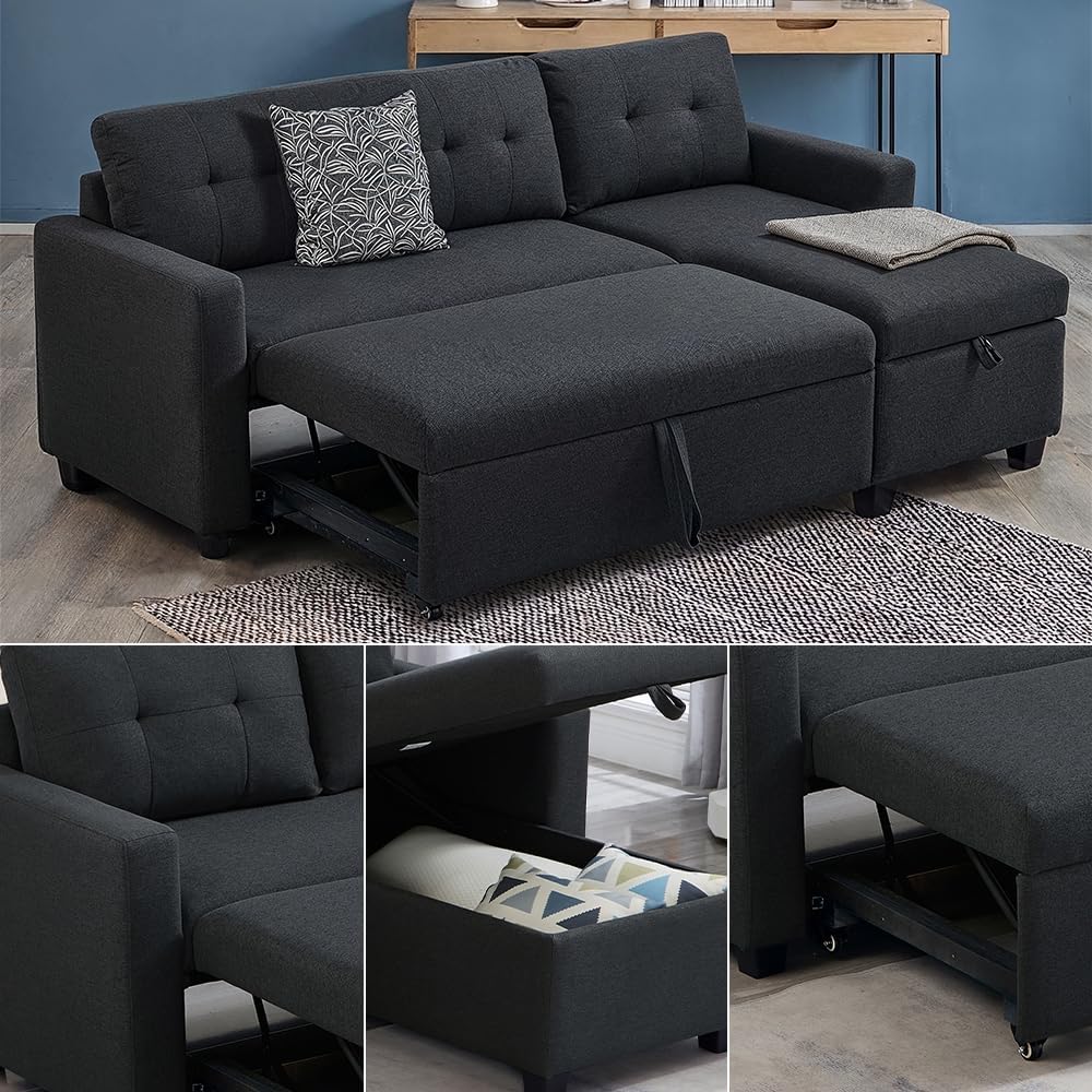 Ecksofa Campina, Schlafsofa mit Bettkasten, Anthrazit, 226 x 86 cm L-Form