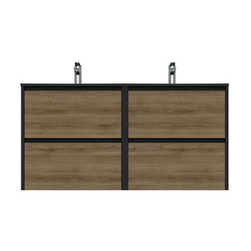Tiger Reverse Meubelset 2x60 cm met 4 lades Chalet eik / Mat zwart inclusief 2 Oval wastafels Mat zwart