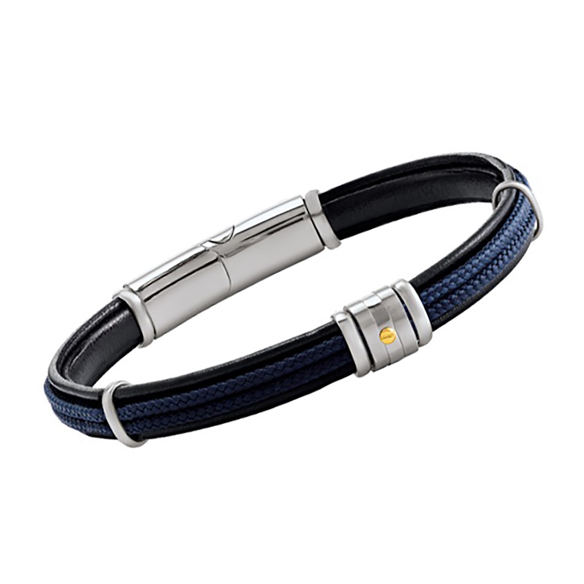 Bracelet Jourdan Amaron cuir noir cordelette bleue