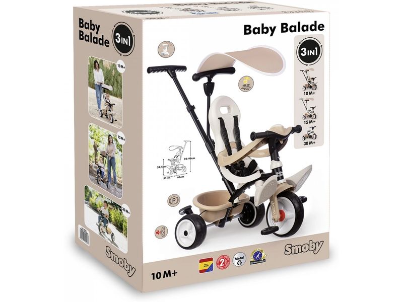 Smoby Dreirad Baby Balade Beige Mitwachsendes Babyrad