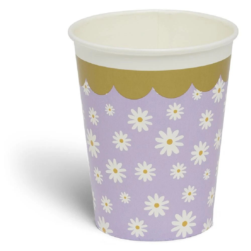 Lot de 8 gobelets motif pâquerette carton 24cl - 4 coloris