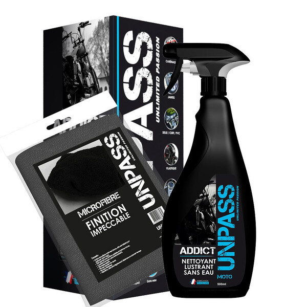 Unpass - Addict - Nettoyant lustrant sans eau + microfibre en étui