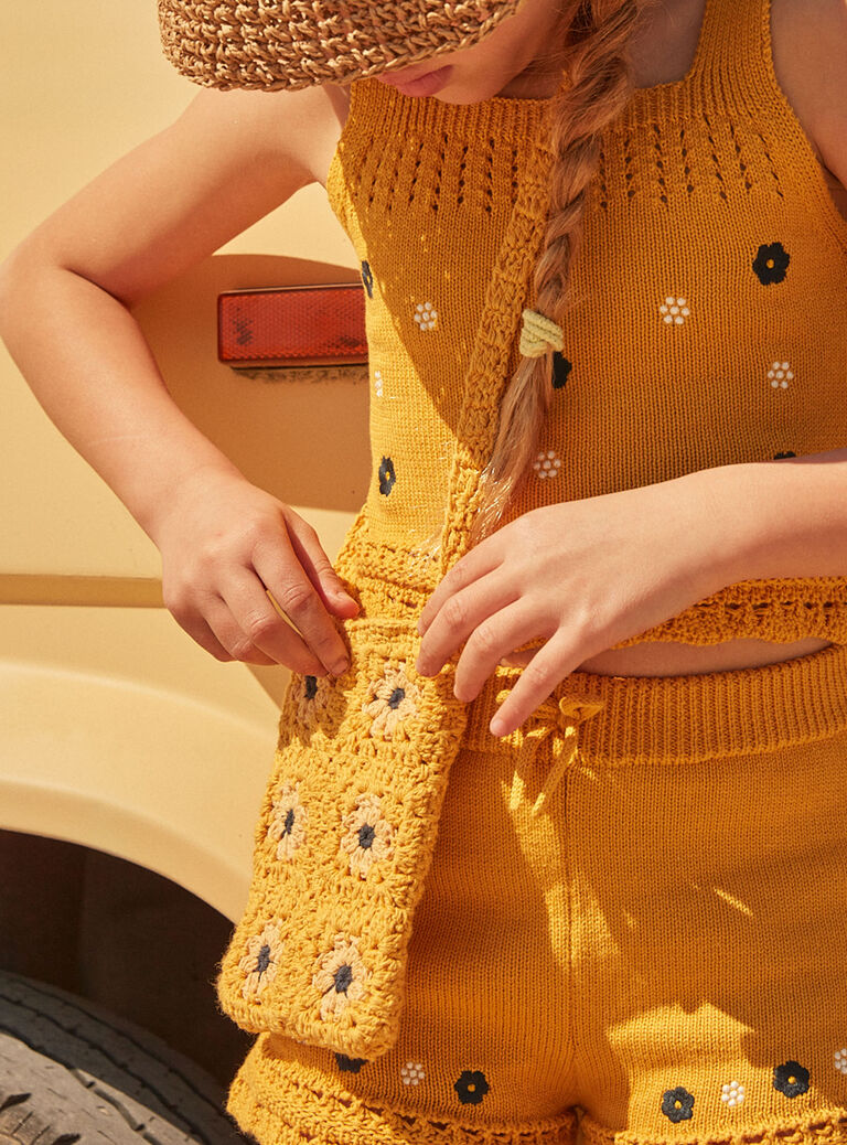 Sac besace en crochet jaune moutarde