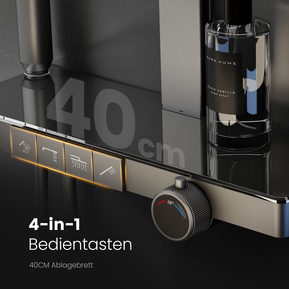EMKE 3-in-1 Douchesysteem Regendoucheset met Hoofddouche, Handdouche en Kraan, Moderne Douchegarnituurset voor Badkamer, Donkergrijs