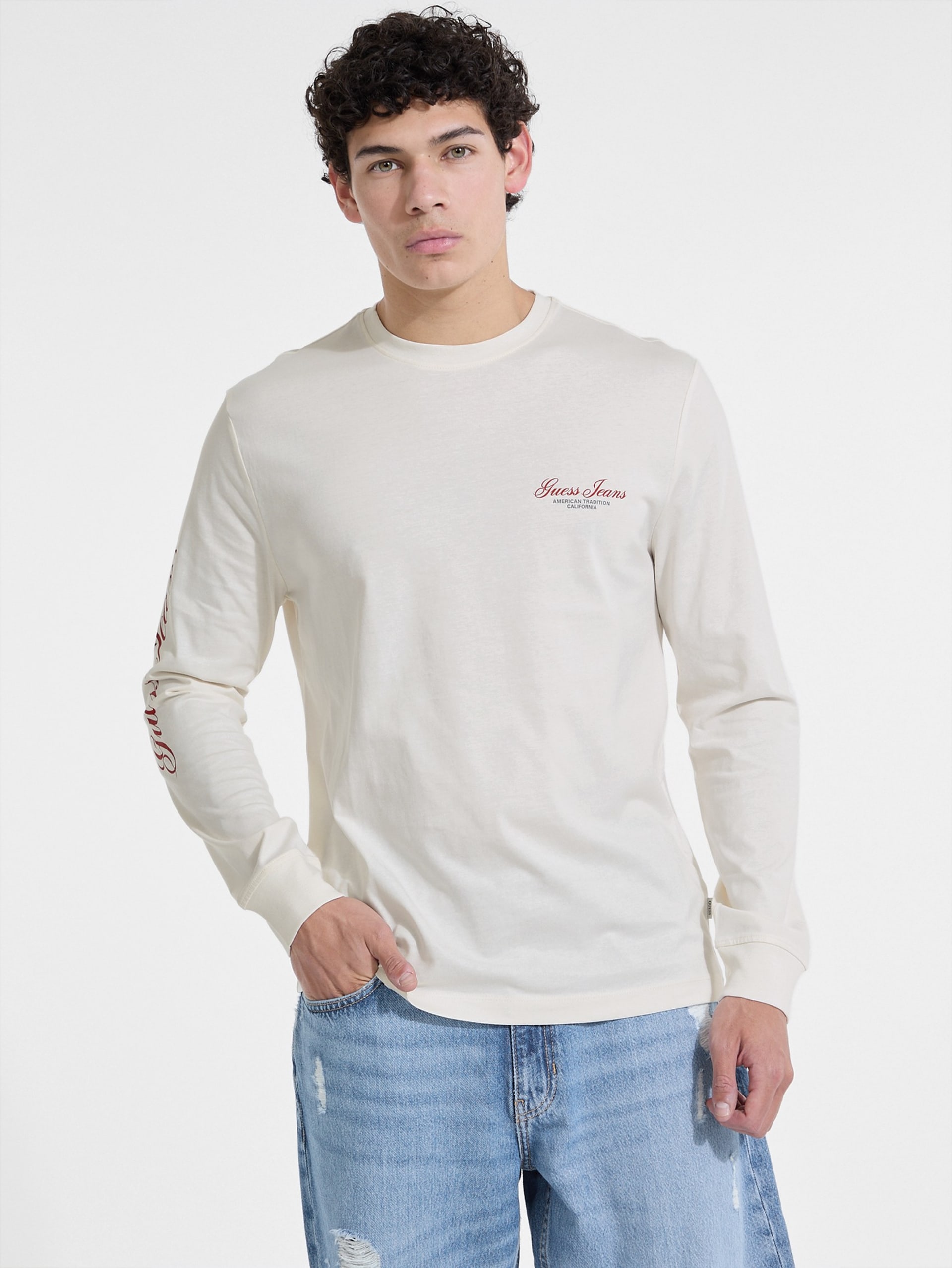 Camiseta de manga comprida com gola redonda e logo