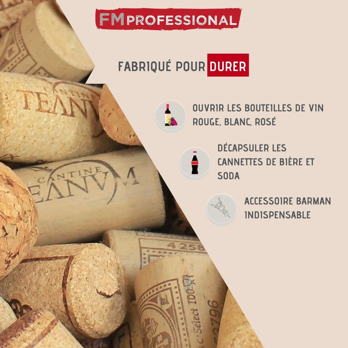Tire bouchon à levier fonction décapsuleur Boissons FM Professional