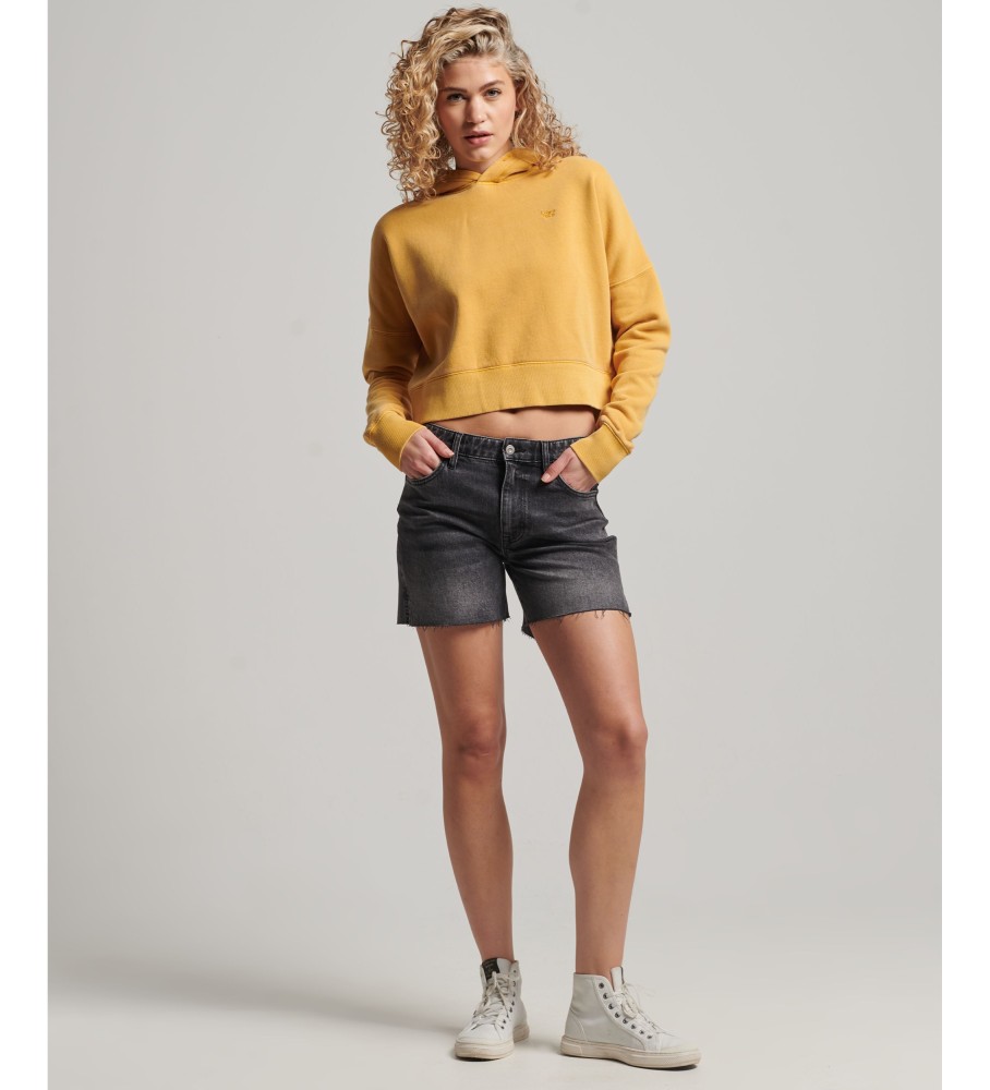 Moletom cropped com efeito lavado amarelo da Superdry