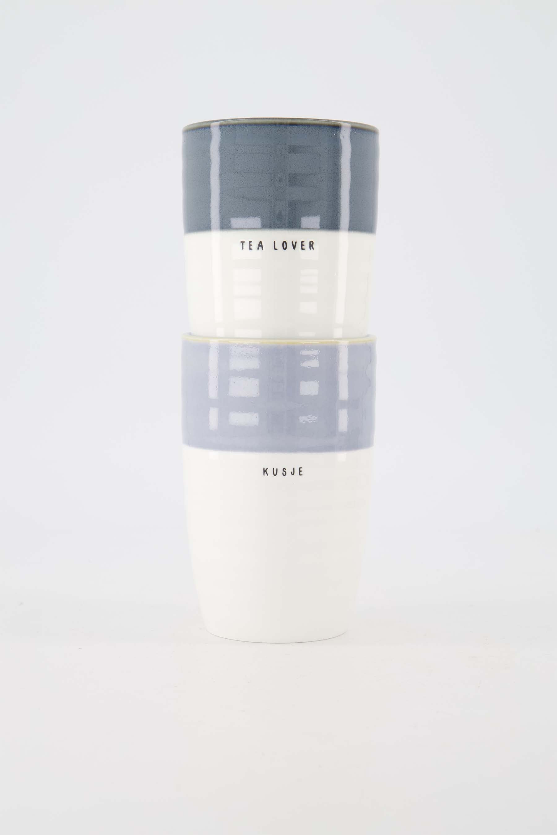 Set van een Mok L Kusje en Mok L Tea Lover