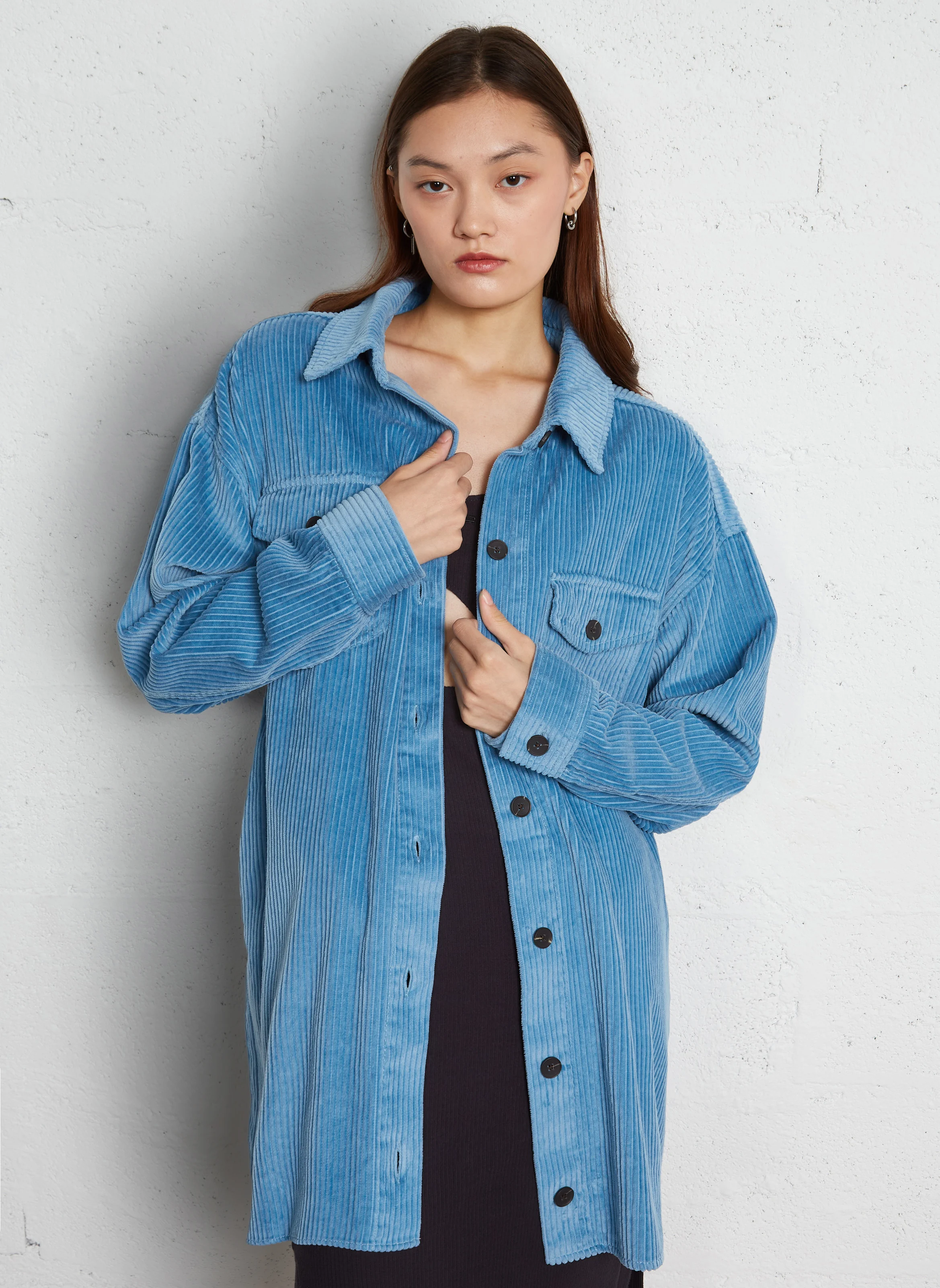 WINTER OCEAN - Robe courte col chemise en coton | Bleu