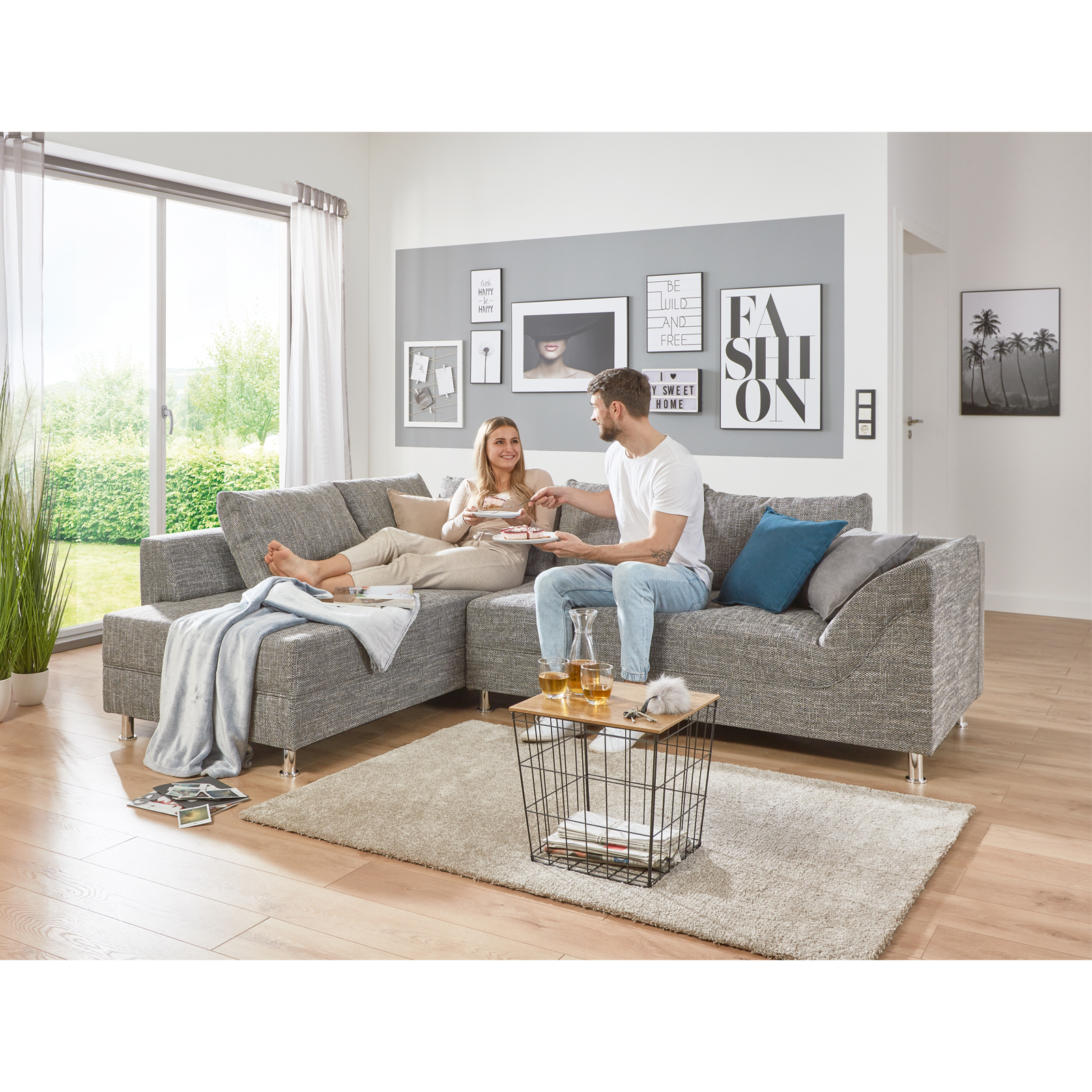 Ecksofa - grau - Bonell-Federkern - Webstoff