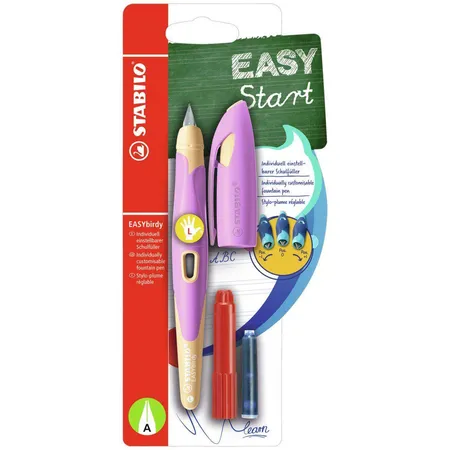 Ergonomischer Schulfüller für Linkshänder mit Anfänger-Feder A - STABILO EASYbirdy Pastel Edition in soft pink/apricot - Einzelstift - inklusive Patrone und Einstellwerkzeug - Schreibfarbe blau (löschbar)