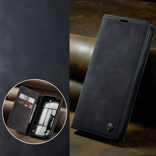 iPhone 16e Leder Tasche Flip Wallet Etui mit Kartenfächern - Schwarz