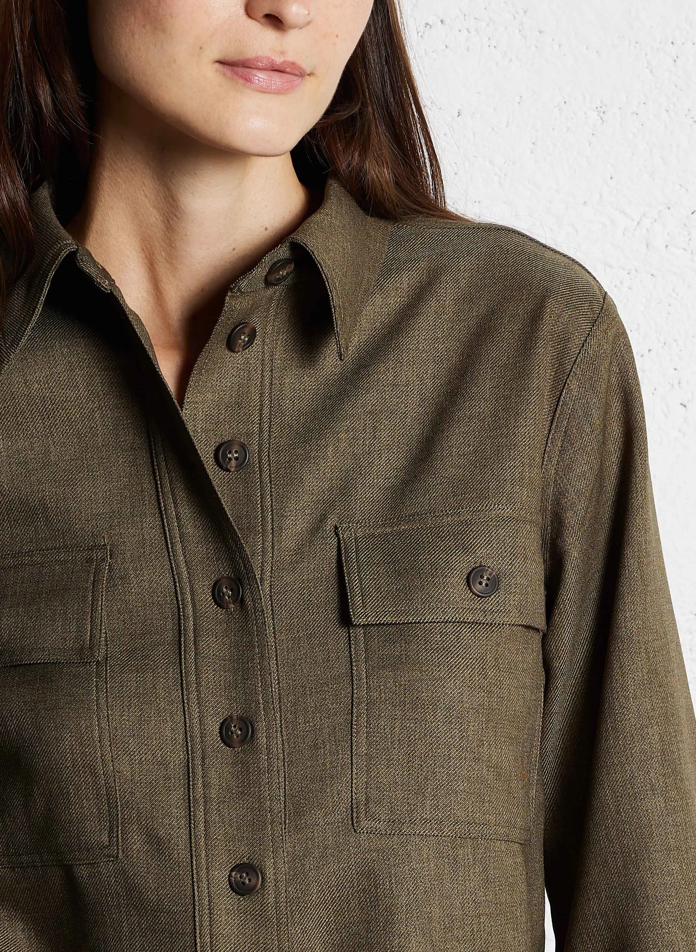 MARLINE - Robe courte droite à col classique | Vert