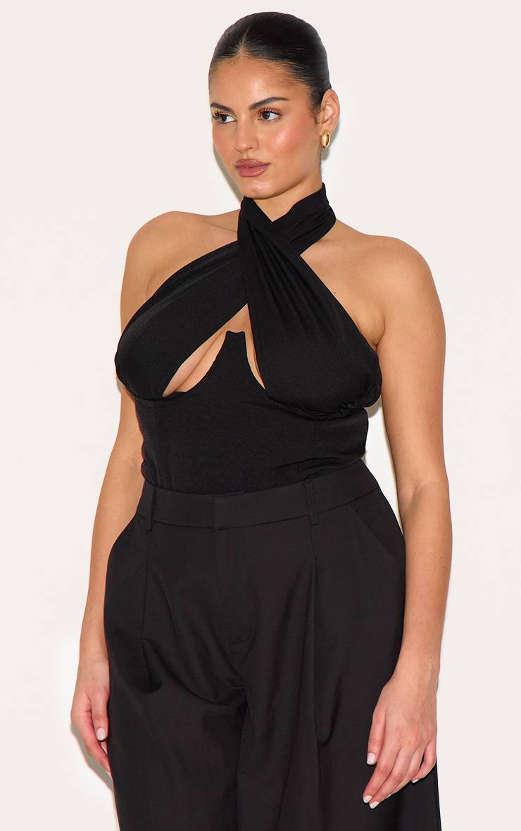 Noir Body Grande Taille Tissé À Bretelles Croisées Avec Armatures