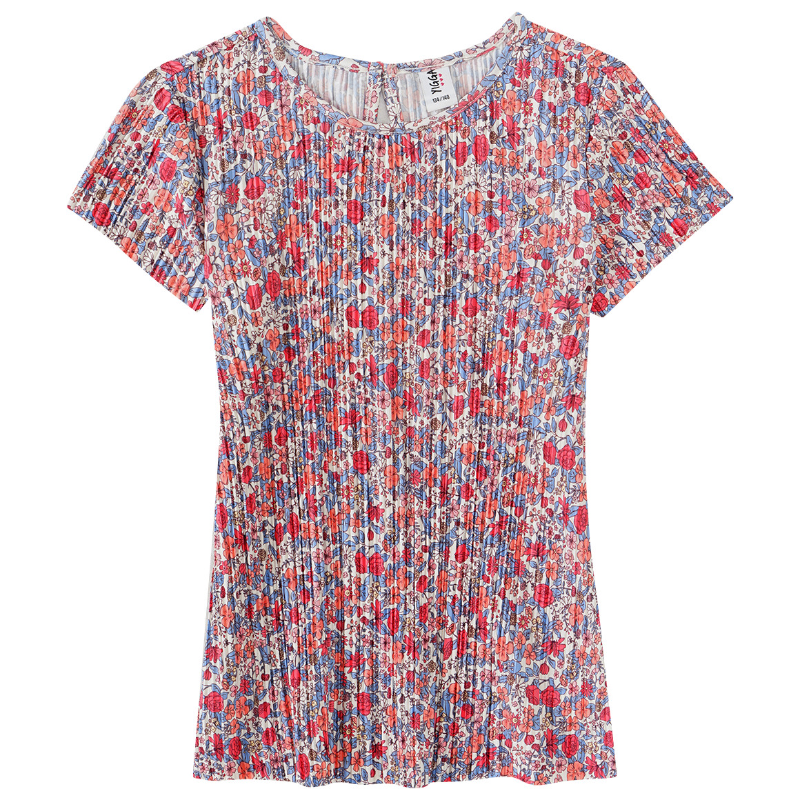 Yigga Mädchen Bluse mit Plissee-Struktur creme / rot / blau