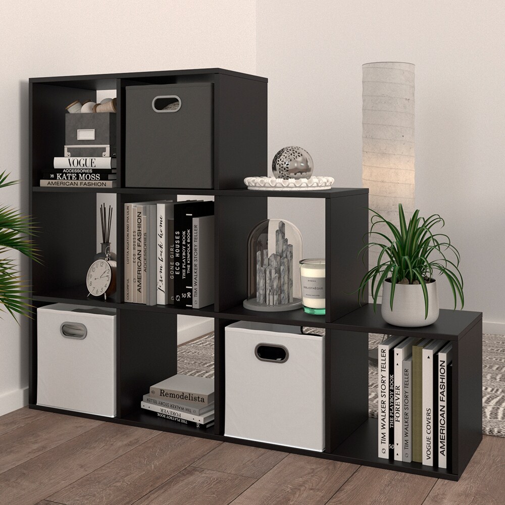 Vicco Treppenregal Raumteiler Bücherregal 9 Fächer Schwarz Stufenregal Regal