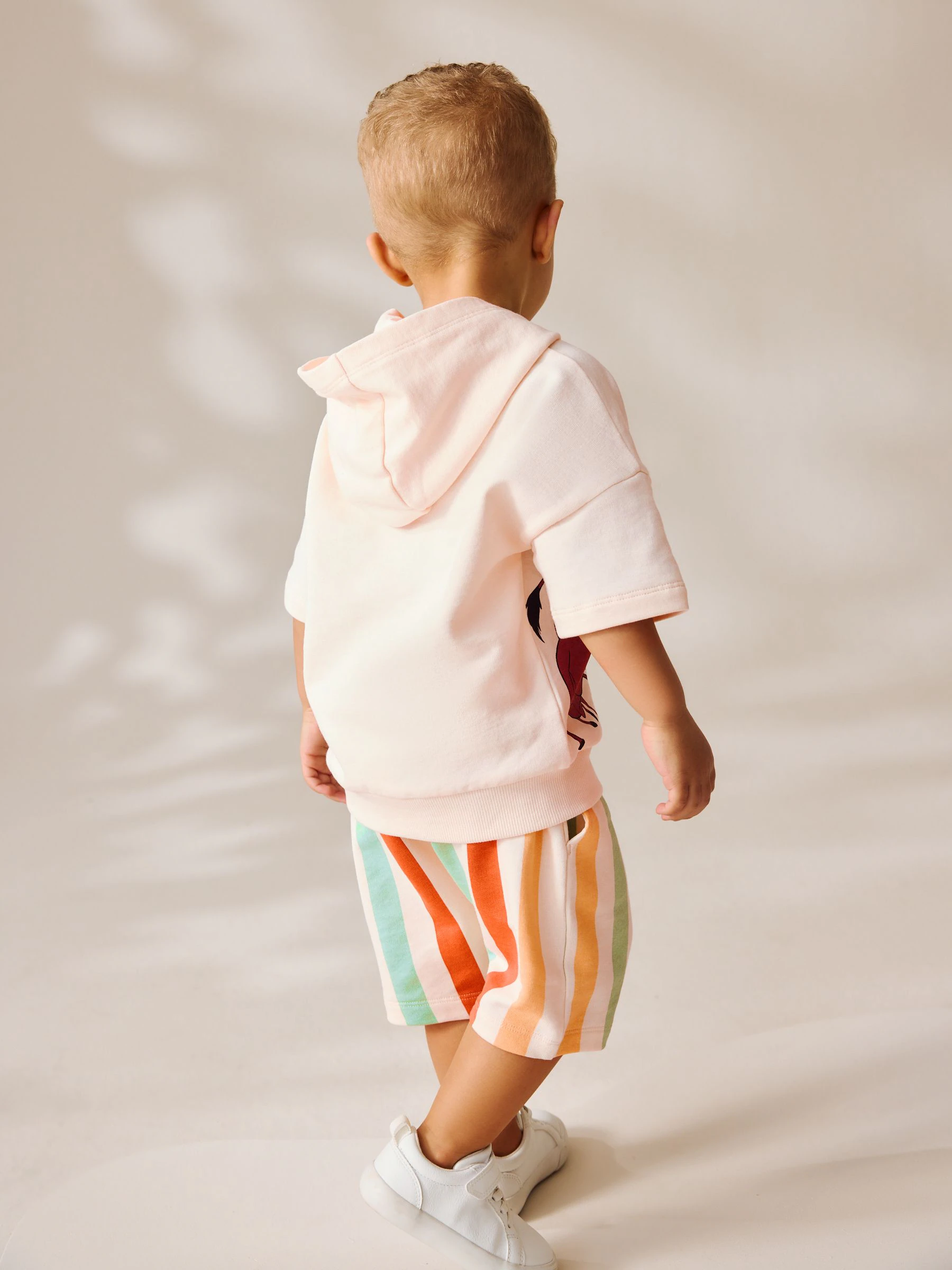 Wit - Lion King set van 100% katoen met korte mouwen hoodie en shorts (3mnd -8jr)