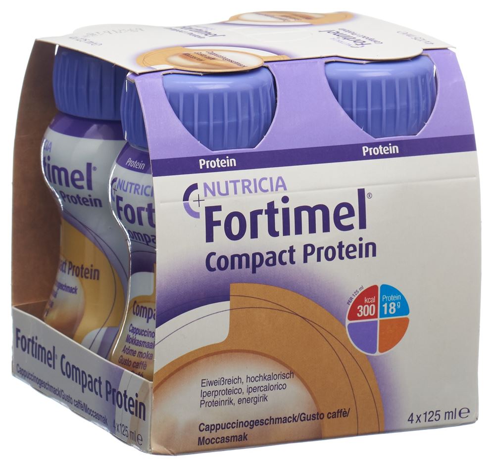 FORTIMEL Compact Protein<br>4 × 125 ml, Flasche, Emulsion zum Einnehmen, Cappuccino