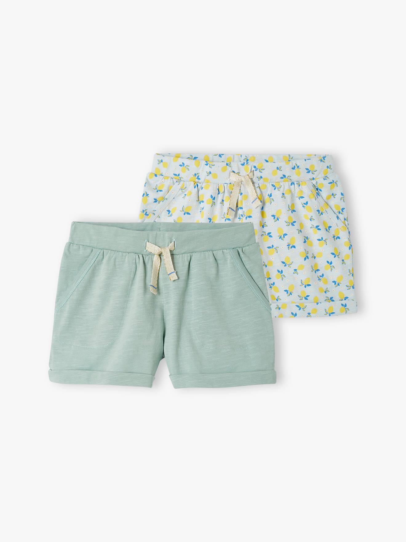 Conjunto de 2 shorts de tricô verde-água para meninas