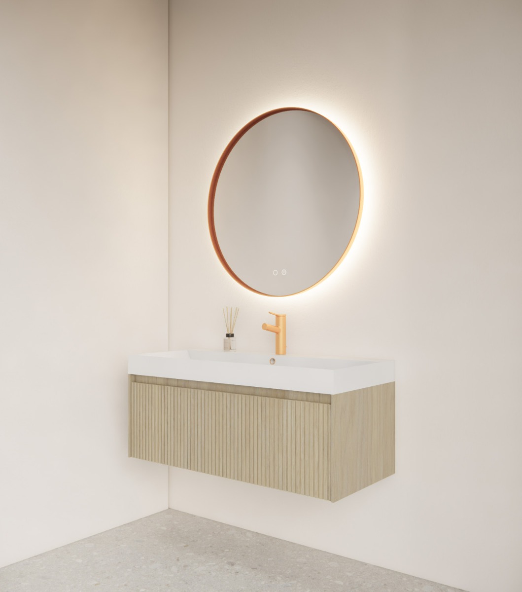 Gliss Design Athena ronde spiegel rosé koper 100cm met verlichting en verwarming
