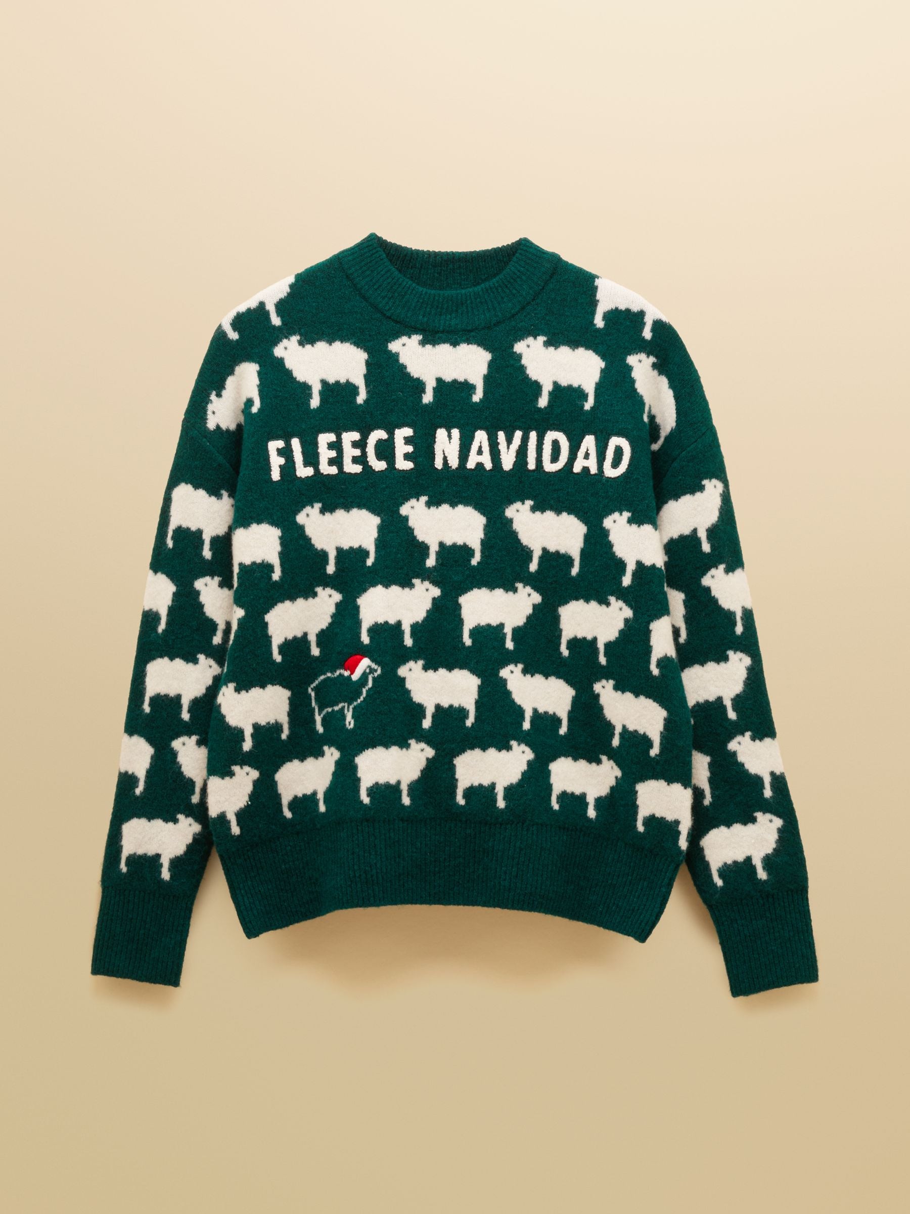 Groene Fleece Navidad Kerst - Joules Gebreide Trui met Ronde Hals