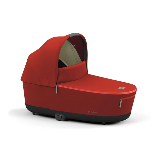 Carrinho de bebê Cybex Priam V4, cor dourada outono, com estrutura marrom cromada.