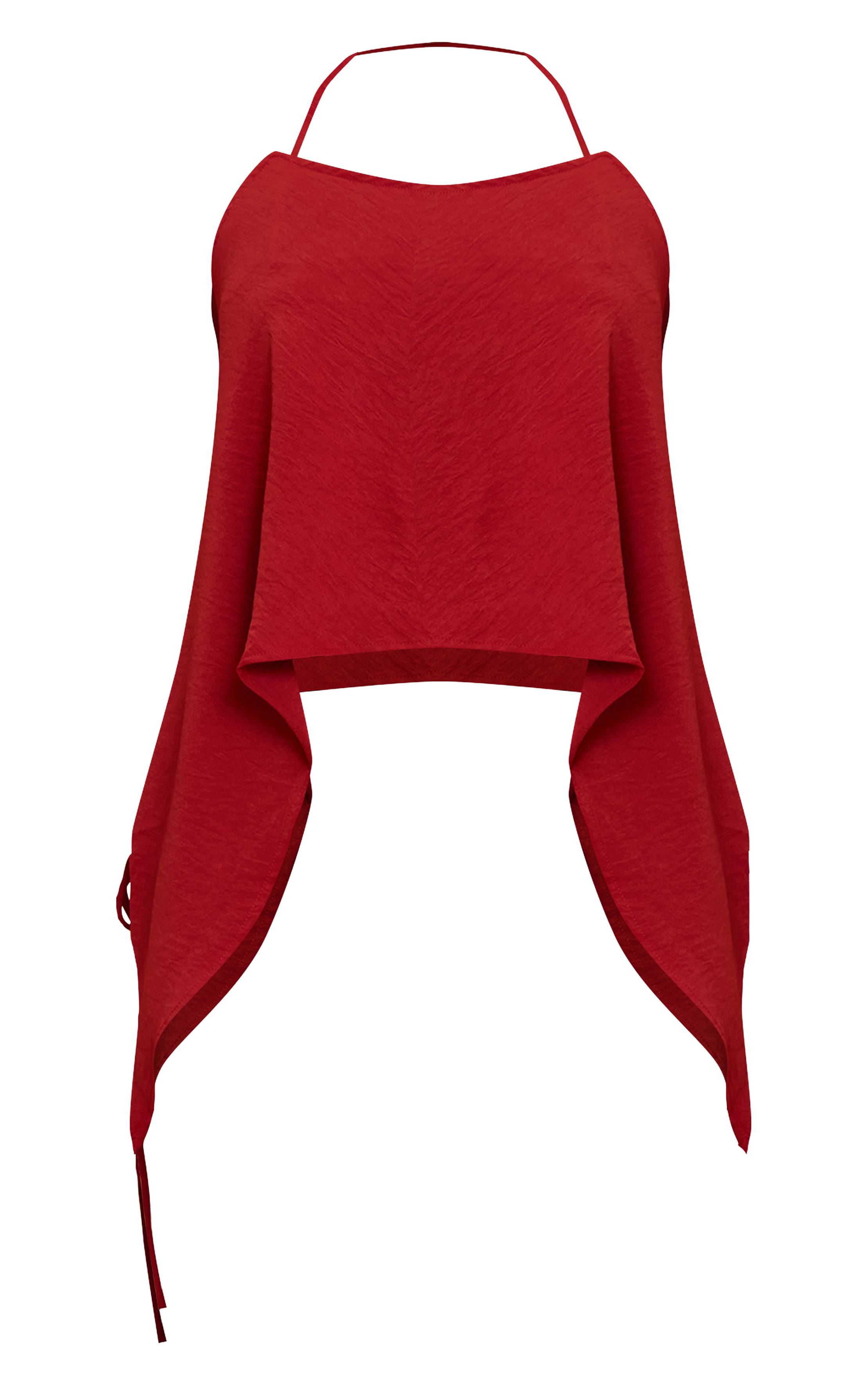 Rouge Profond Top Coordonné En Tissu Fluide À Bretelles Spaghetti Et Ourlet Fendu