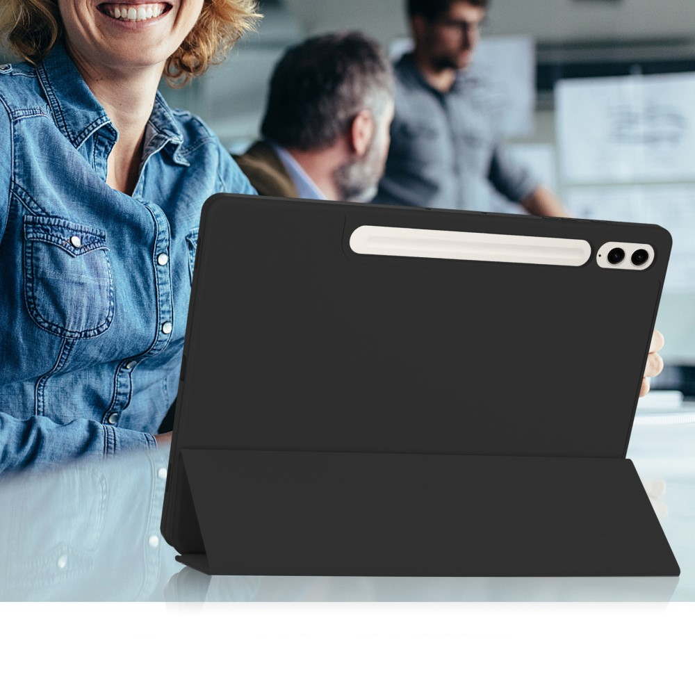 Samsung Galaxy Tab S9 FE  Plus Leder Tasche Smart Cover Hülle S-Pen Halterung - Schwarz