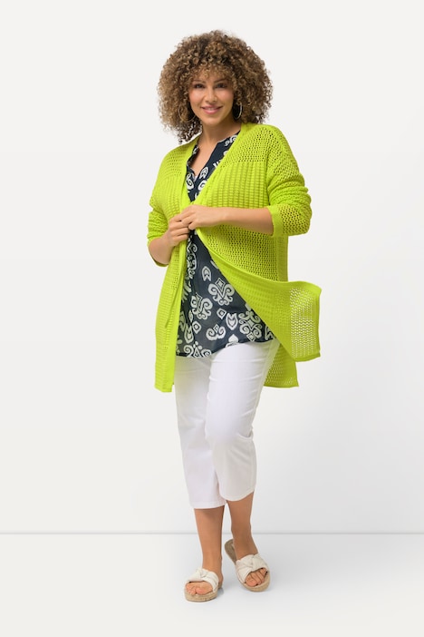 Strickjacke, Lochstrick, Oversized, V-Ausschnitt