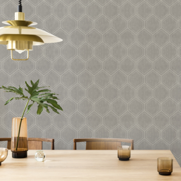 Vliesbehang Hexagon zand 118148