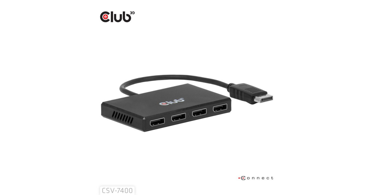 Club 3DDisplayPort Quad Monitor Hub MST 4x 4K30Hz displayport splitter  (Zwart)