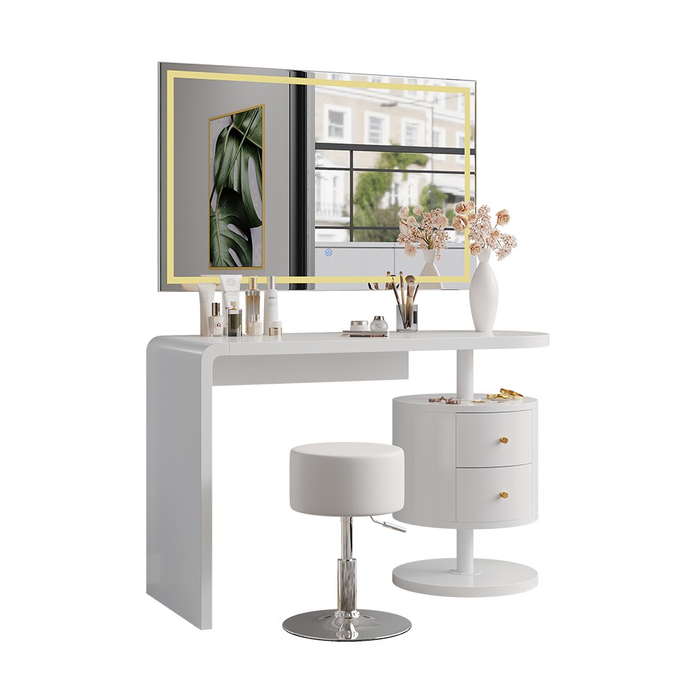 Vicco Schminktisch Lara Weiß Hochglanz 120 cm LED-Spiegel Hocker