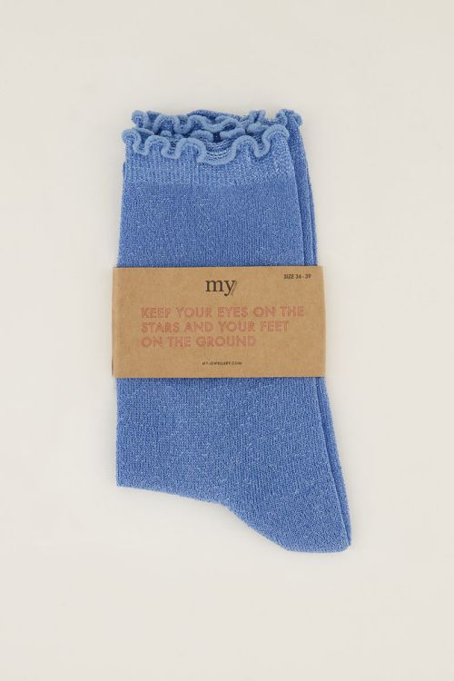 Blauwe sokken met lurex en ruffle