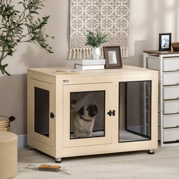 Hundebur Med Pute Allsidig Hundebur Og Kennel Med 2 Dører, For Små Til Mellomstore Hunder, Eik, 94X60X71,5 Cm