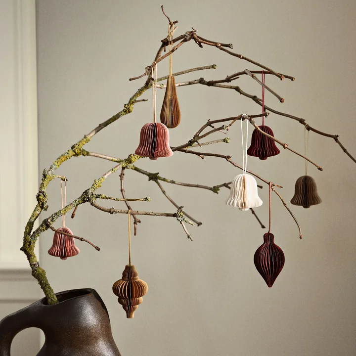 Broste Copenhagen - Chime Bell Deko-Anhänger, Ø 4,5 x H 5 cm, natural brown (6er-Set)