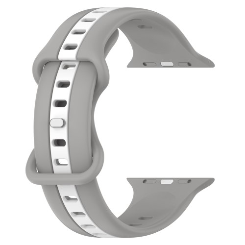 Apple Watch (42/41/40/38 mm) Silikon Armband in zweifarbigem Muster mit Butterfly-Verschluss - Hellgrau / Weiss