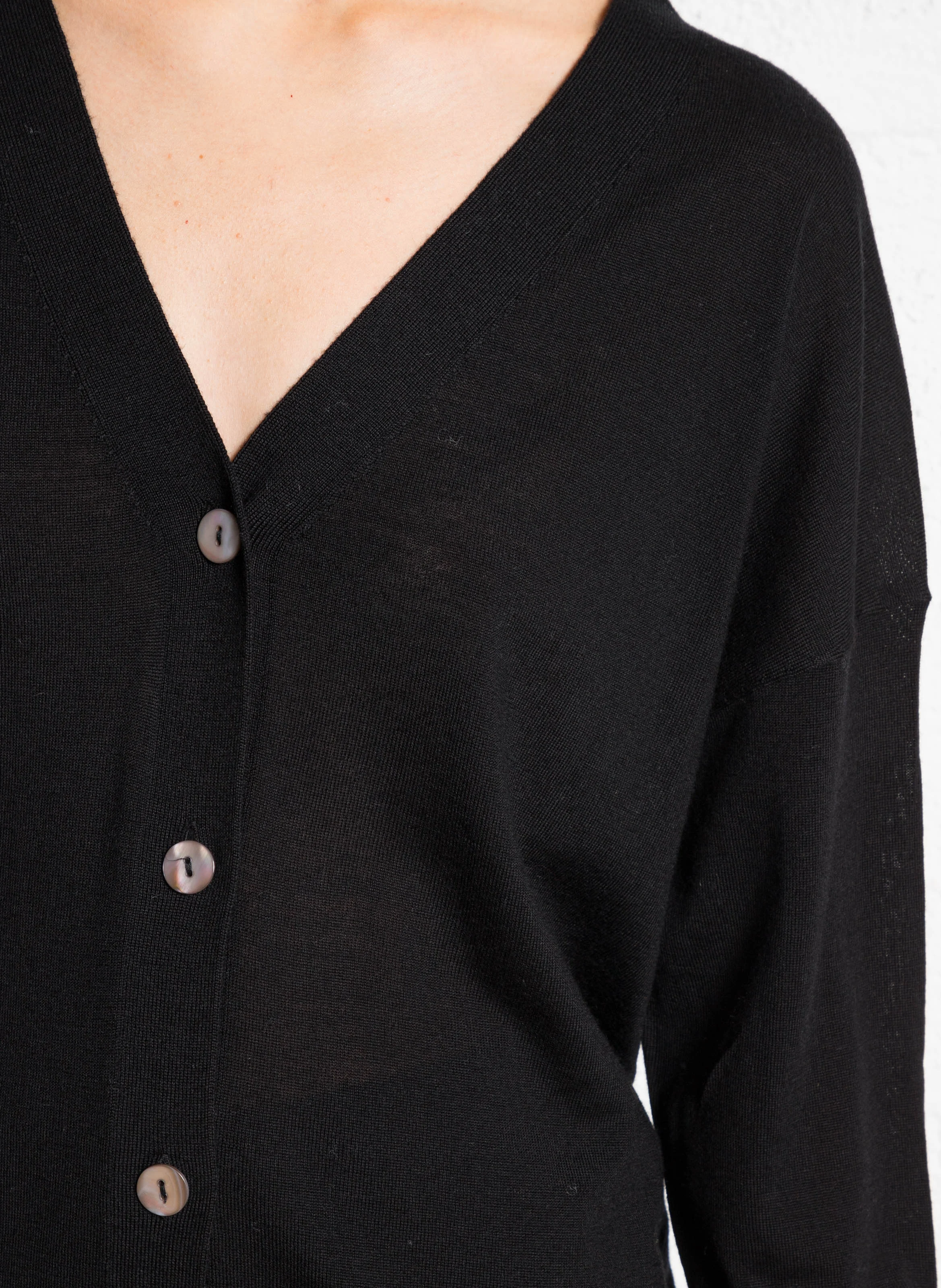 GASPER - Cardigan gris oversize en laine mérinos | Noir