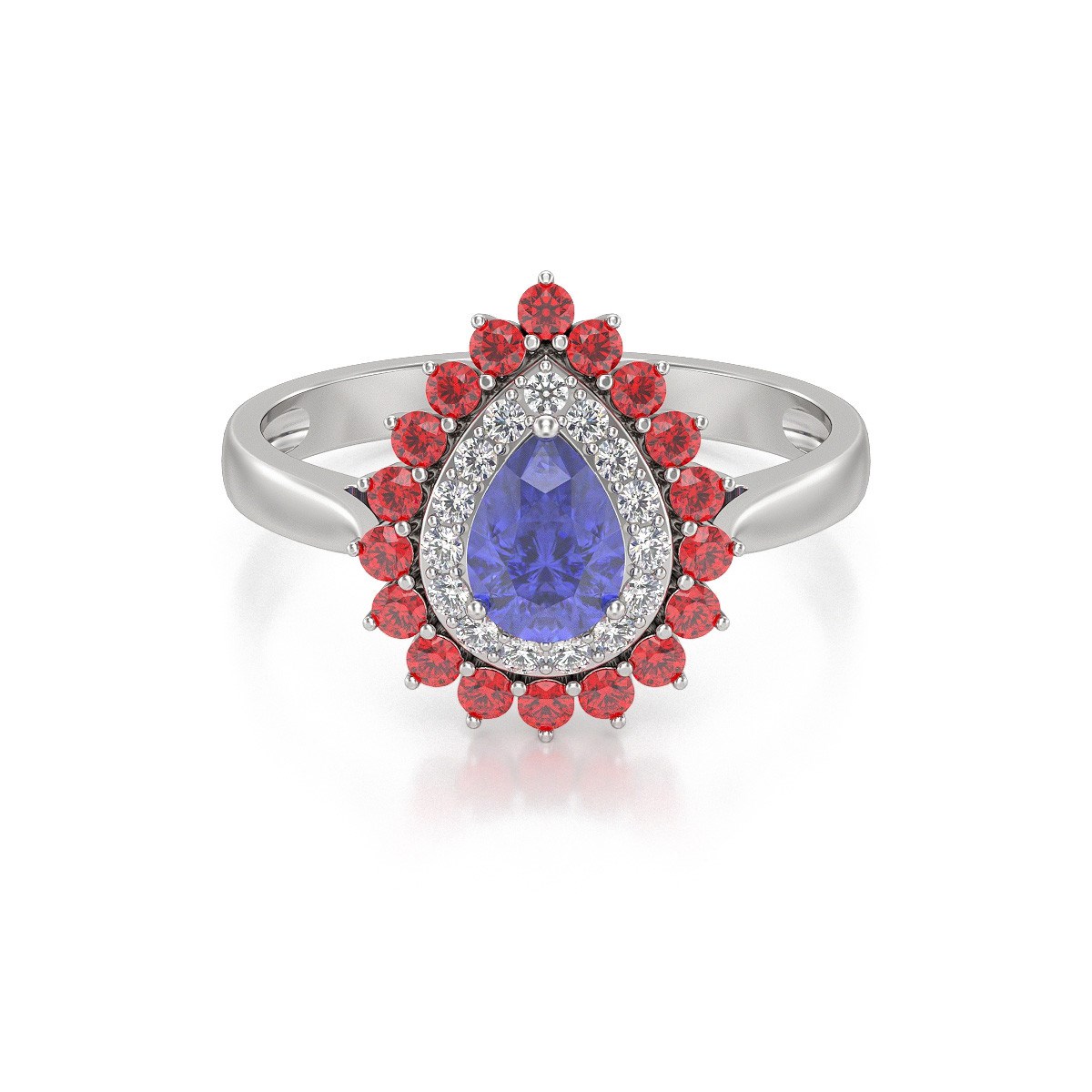 Bague ADEN Tanzanite Rubis et diamants sur Argent 925 3.15grs