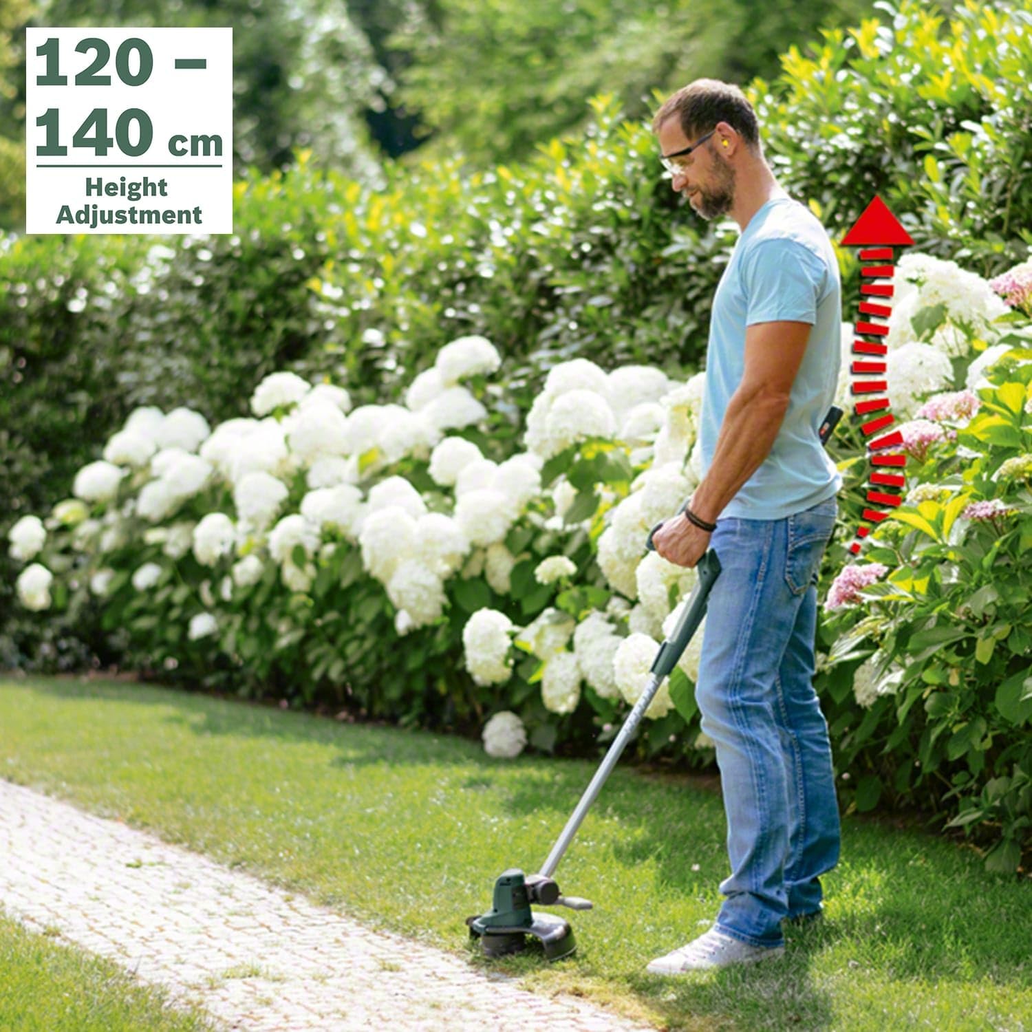 Bosch Akku Rasentrimmer UniversalGrassCut 18V-260 (1x Akku 2,0 Ah, 18 Volt System, Schnittkreisdurchmesser: 26 cm, verstellbare Handgriffe, im Karton)