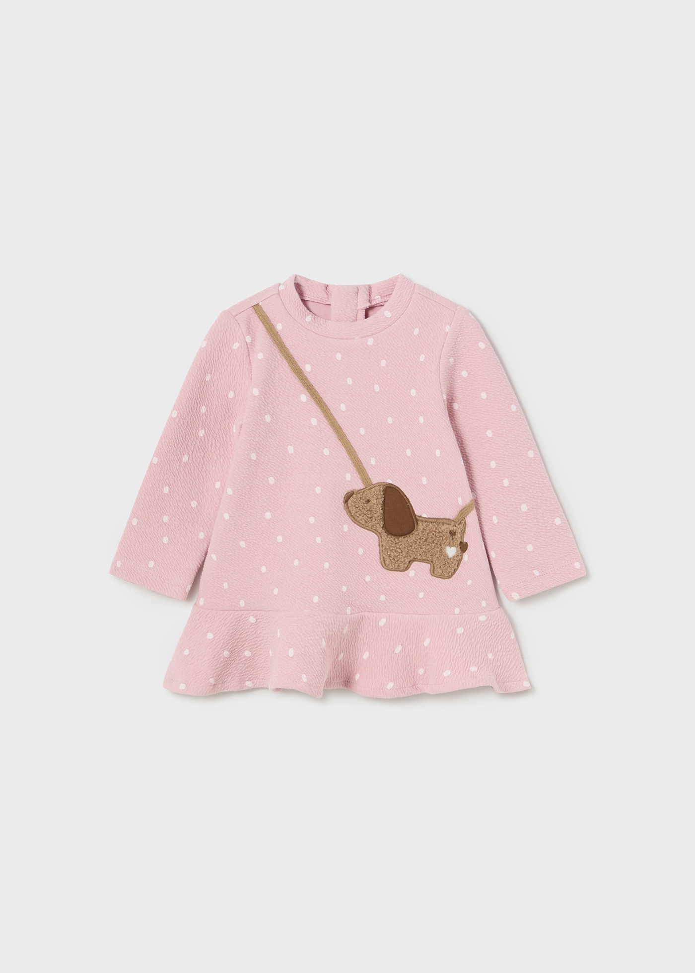 Vestido infantil com estampa de bolsa simulada