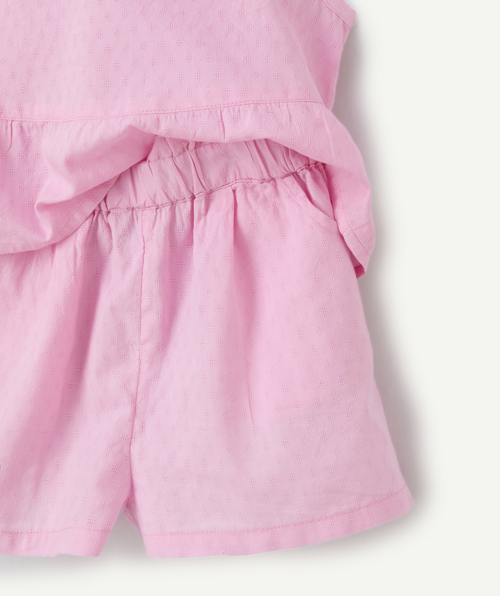 ensemble t-shirt sans manches en gaze de coton fronces rose