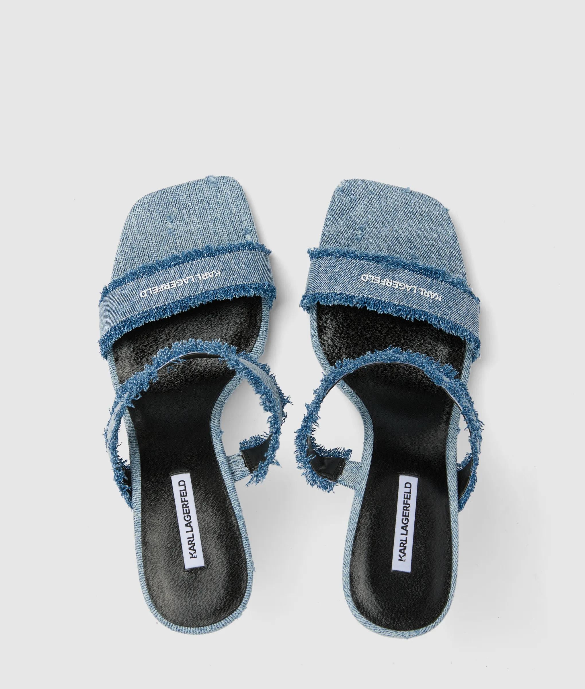 Waverly twin strap denim hak sandalen