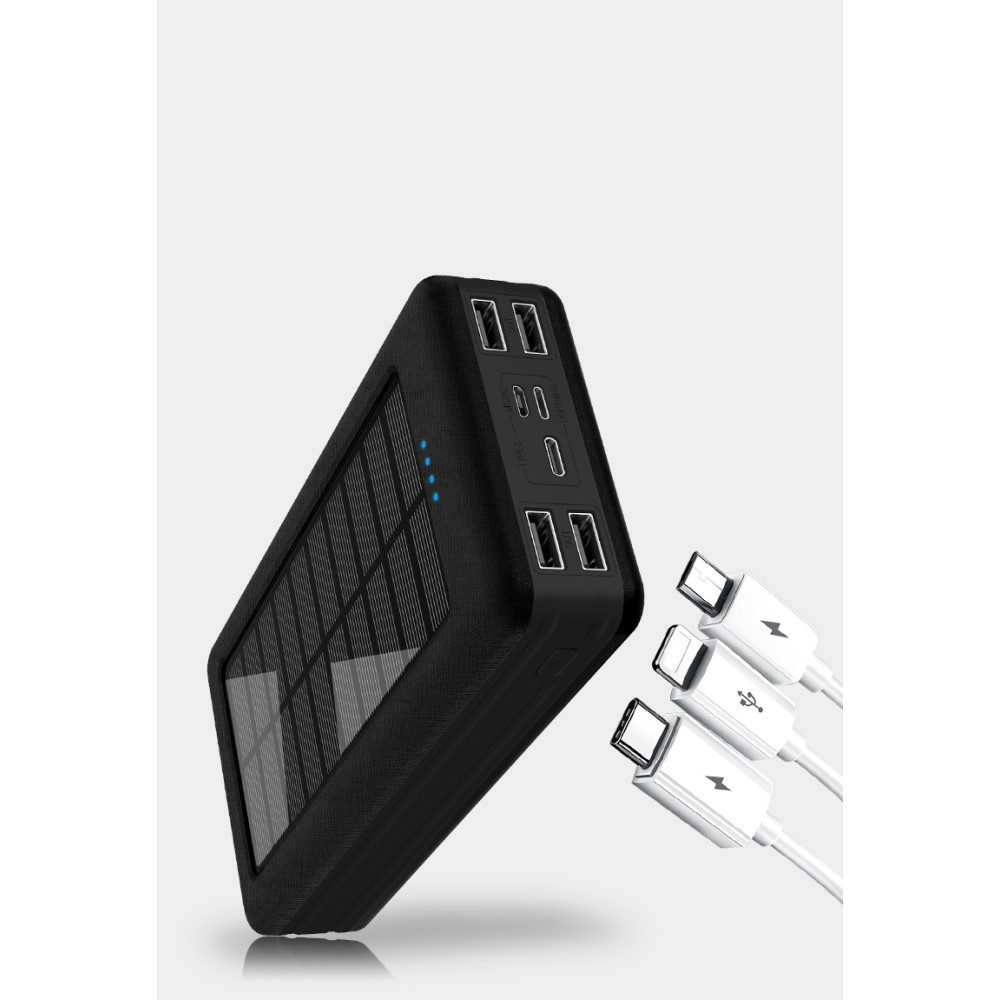 10000mAh Solar Powerbank mit 4x USB A Anschluss   LED Taschenlampe - Schwarz / Orange
